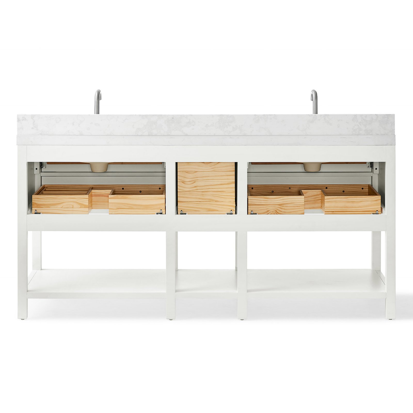 72"Solid Wood Bathroom Vanity with Quartz Countertop & Undermount Ceramic Sink, Soft-Close Drawers - Image 4