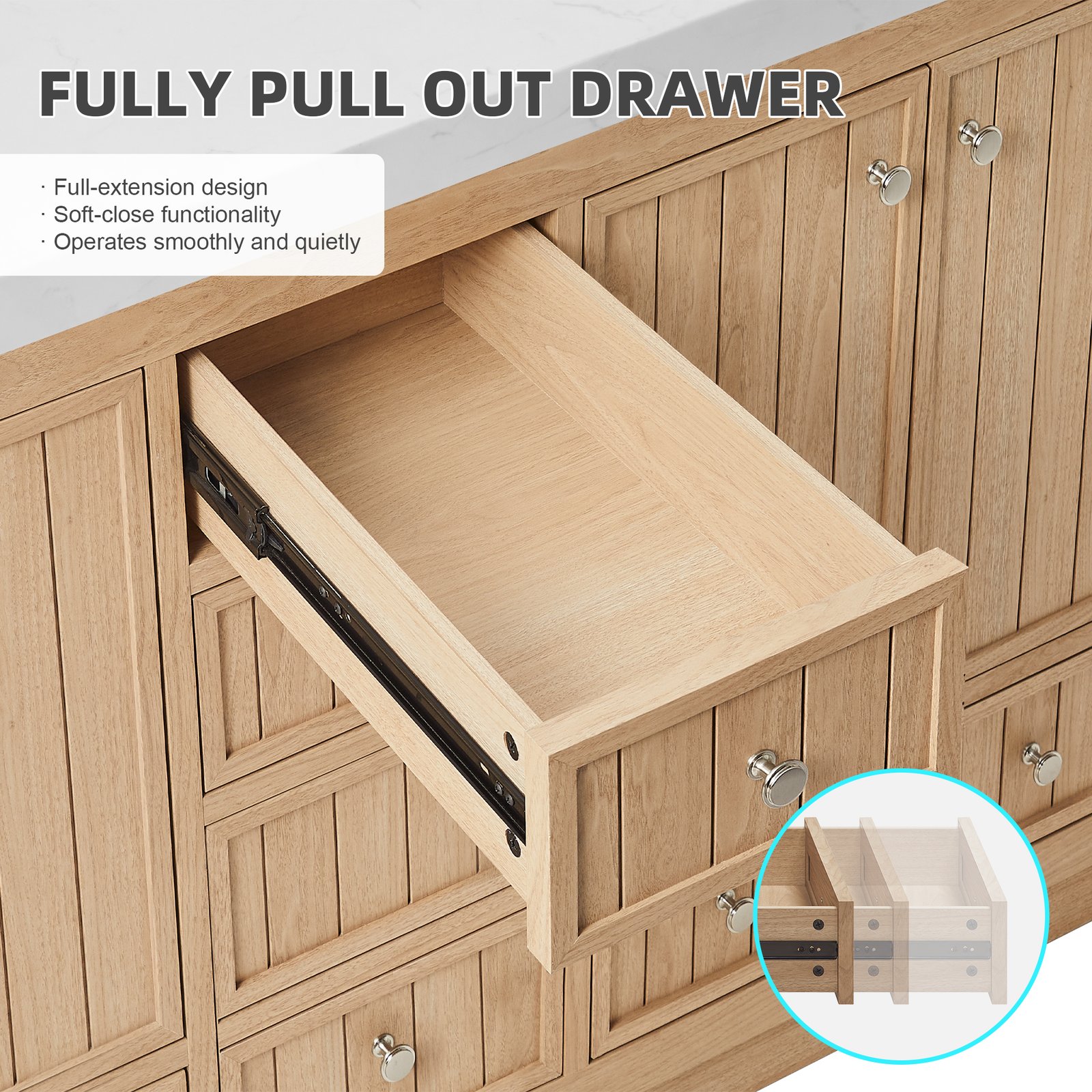 60 Inch Modern Double Sink Bathroom Vanity with Double Quartz Countertop, Soft-Close Drawers & Doors, Freestanding Bath Cabinet - Image 6