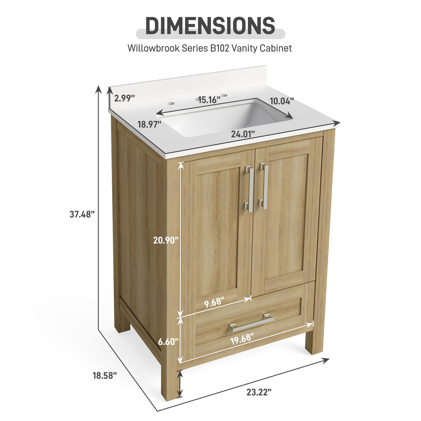 24 Inch Modern Bathroom Vanity with Quartz Countertop, Soft-Close Door & Drawer, Space-Saving Single Sink Vanity - Image 3