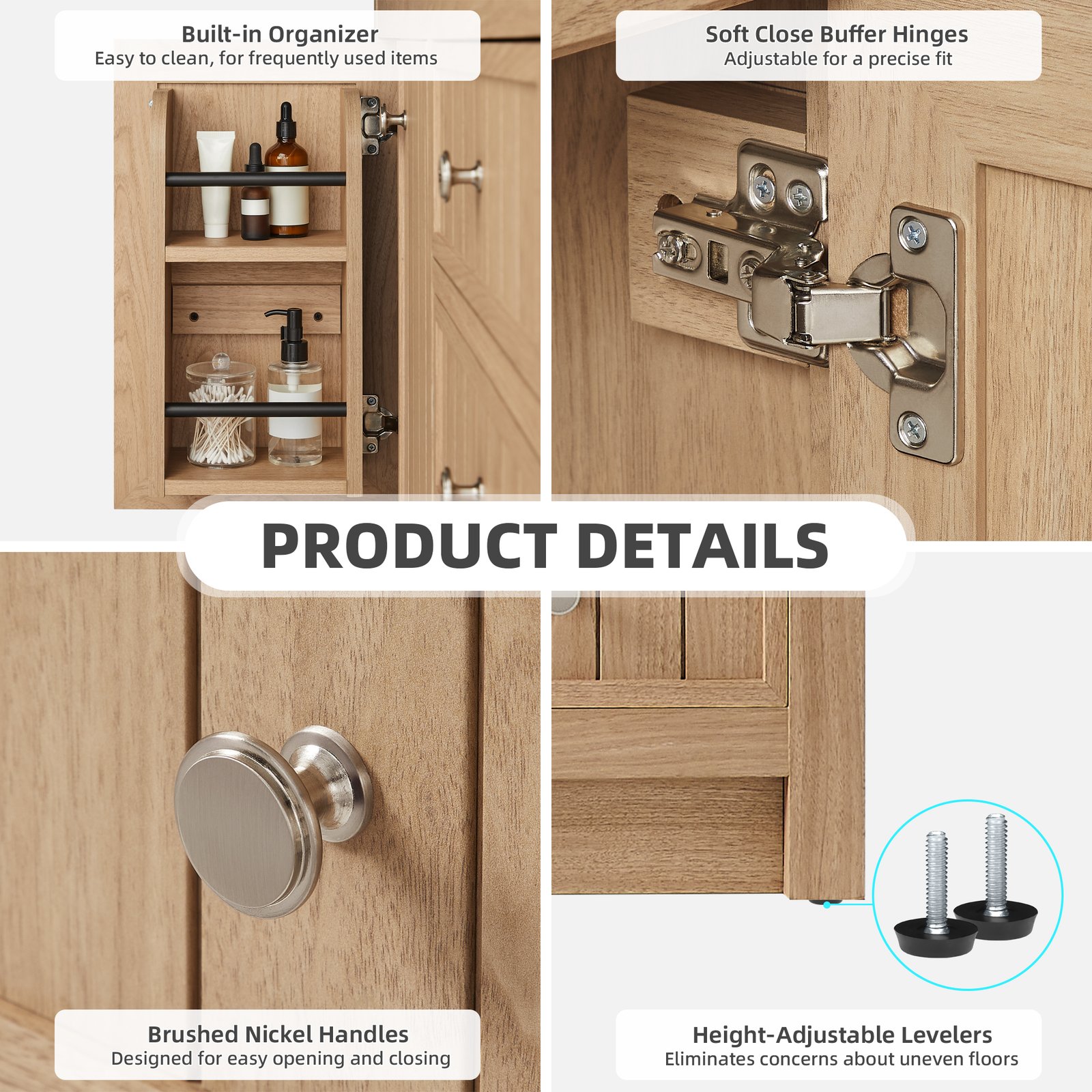 60 Inch Modern Double Sink Bathroom Vanity with Double Quartz Countertop, Soft-Close Drawers & Doors, Freestanding Bath Cabinet - Image 7