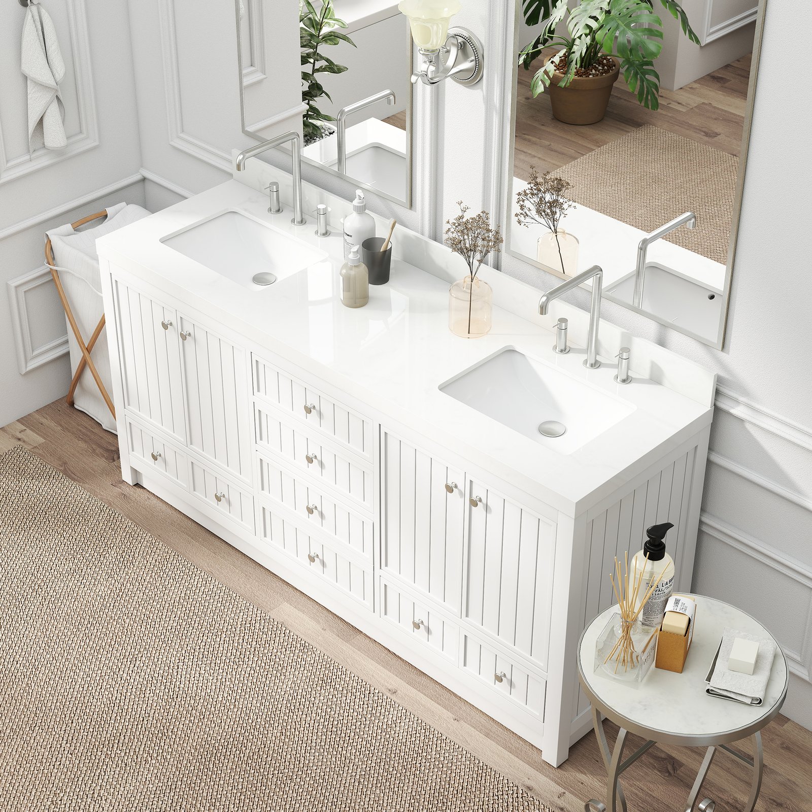 72 Inch Modern Double Sink Bathroom Vanity with Double Quartz Countertop, Soft-Close Drawers & Doors, Freestanding Bath Cabinet - Image 10