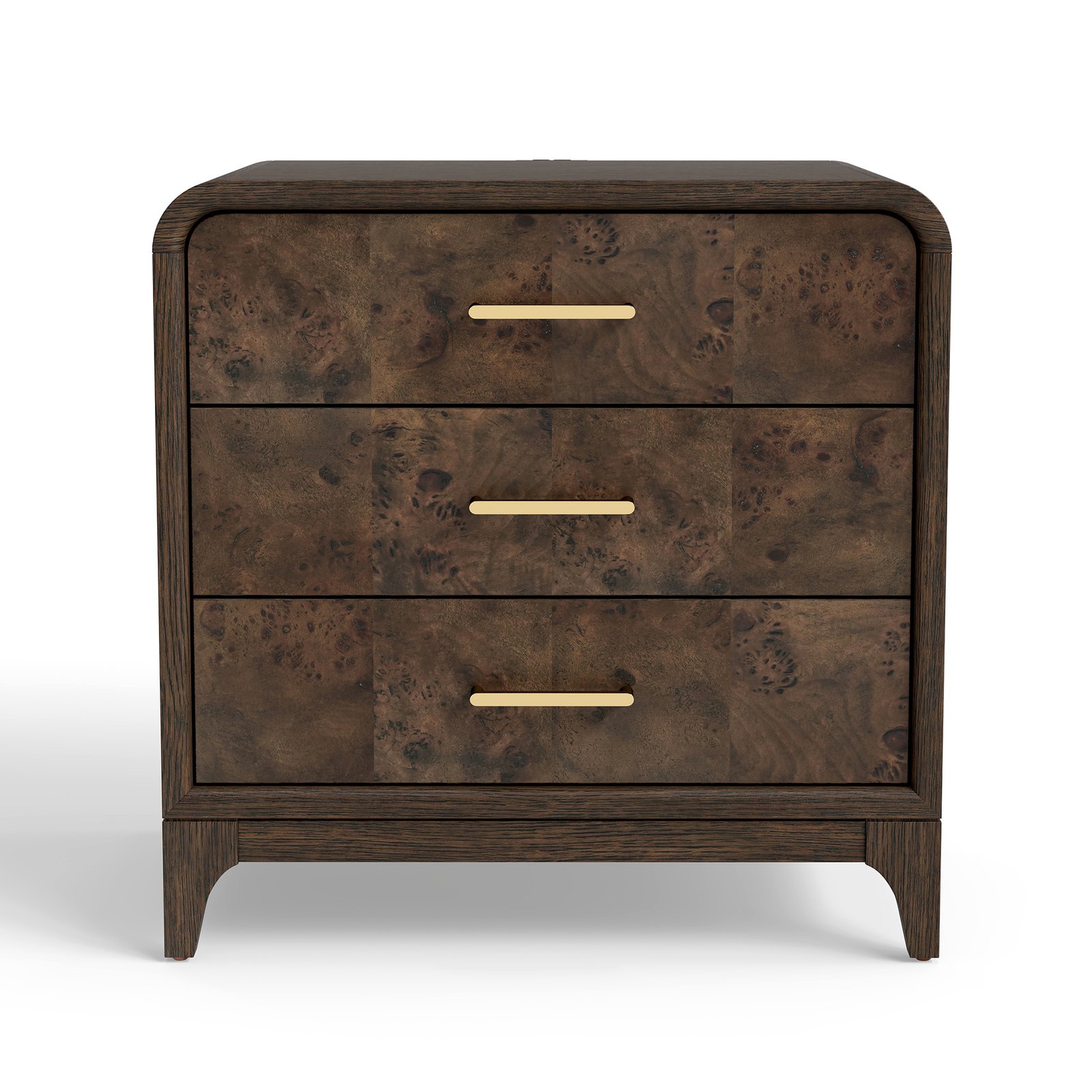 Mid-Century Modern 3-Drawer Nightstand with Burl Wood Veneer & Solid Oak Legs - Image 2