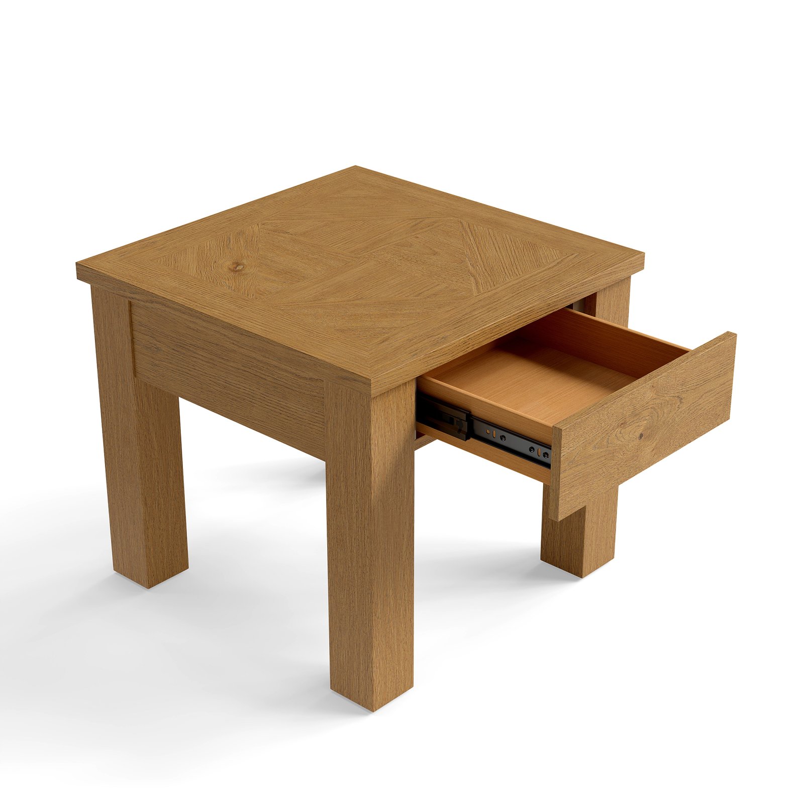Modern Solid Wood End Table with Diamond Inlay Drawer | OEM & Wholesale Furniture Manufacturer - Image 2