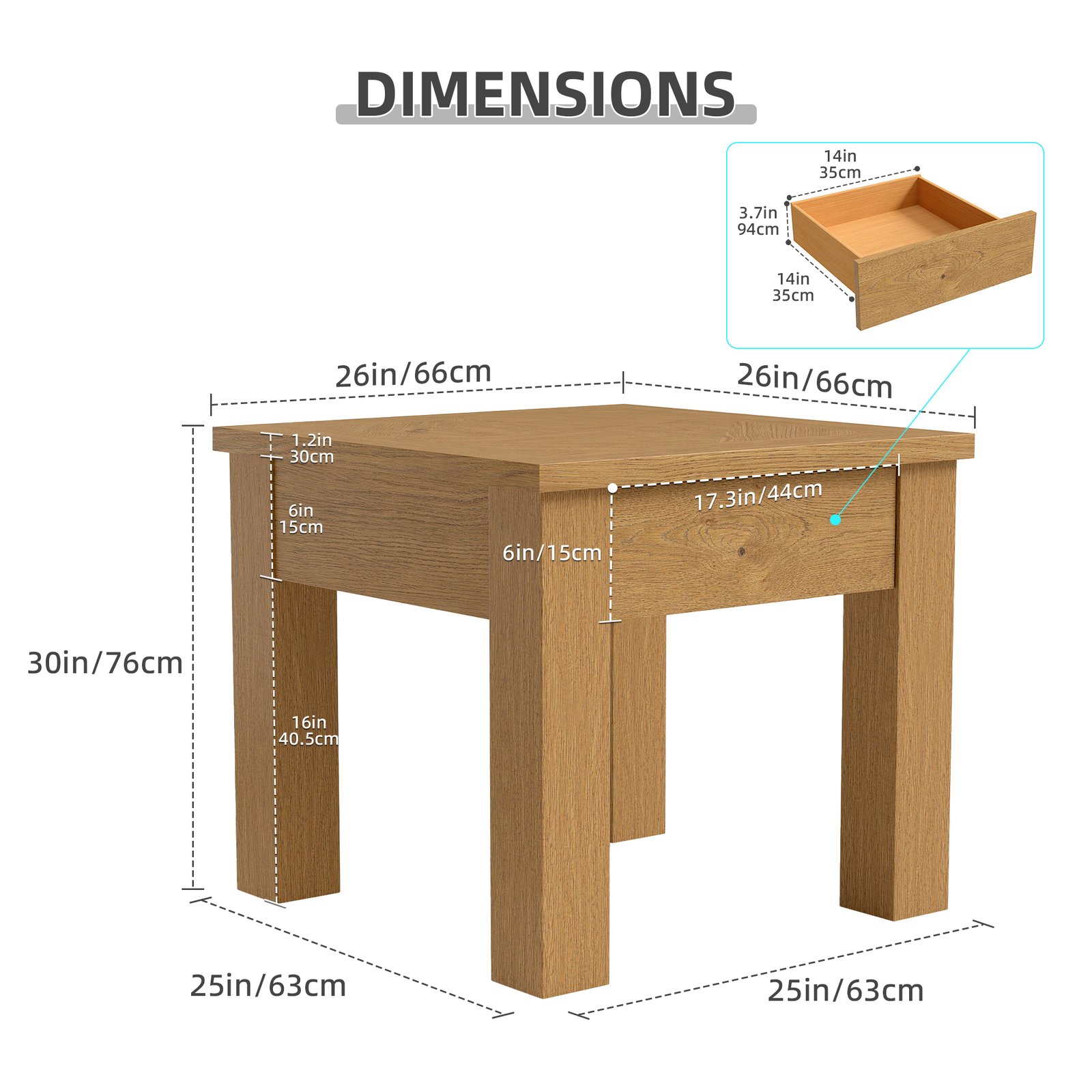 Modern Solid Wood End Table with Diamond Inlay Drawer | OEM & Wholesale Furniture Manufacturer - Image 3