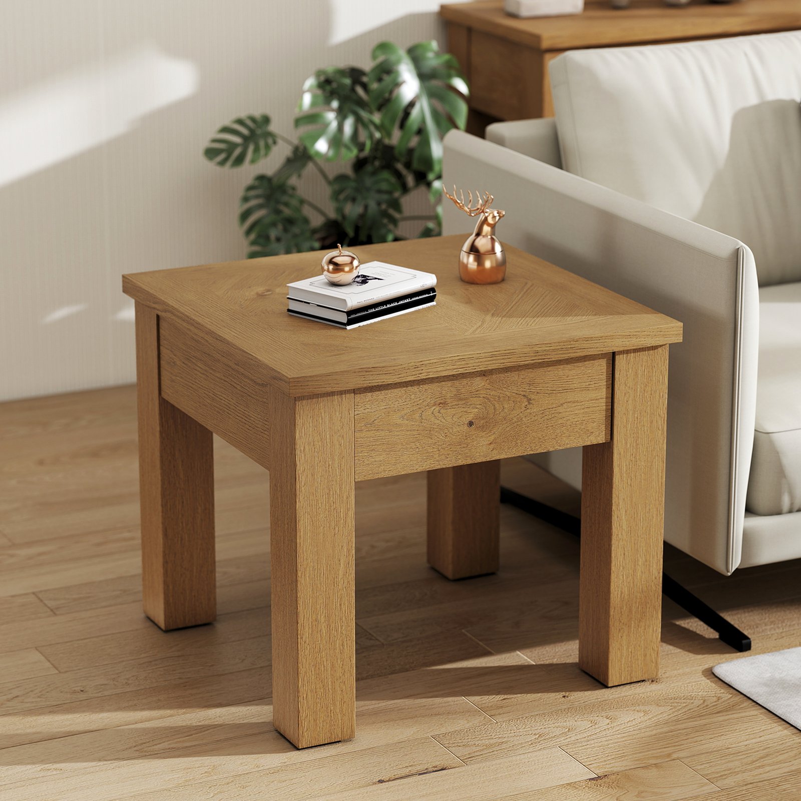 Modern Solid Wood End Table with Diamond Inlay Drawer | OEM & Wholesale Furniture Manufacturer - Image 4