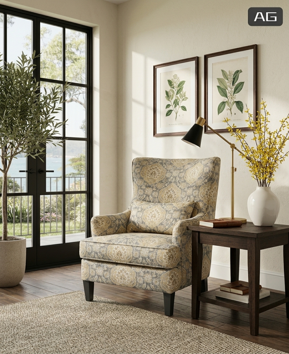 Traditional Upholstered Wingback Accent Chair with Paisley Fabric | Custom Lounge Chair for Living Room & Hospitality - Image 3
