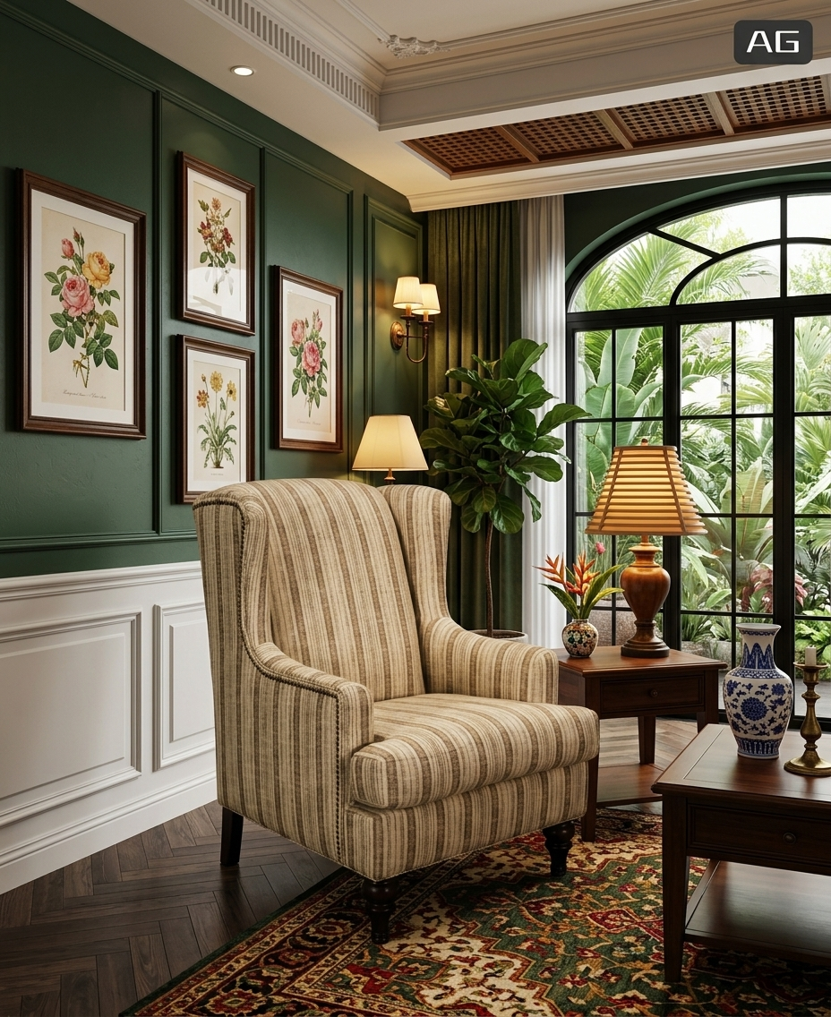 Traditional Upholstered Wingback Accent Chair with Paisley Fabric | Custom Lounge Chair for Living Room & Hospitality - Image 2