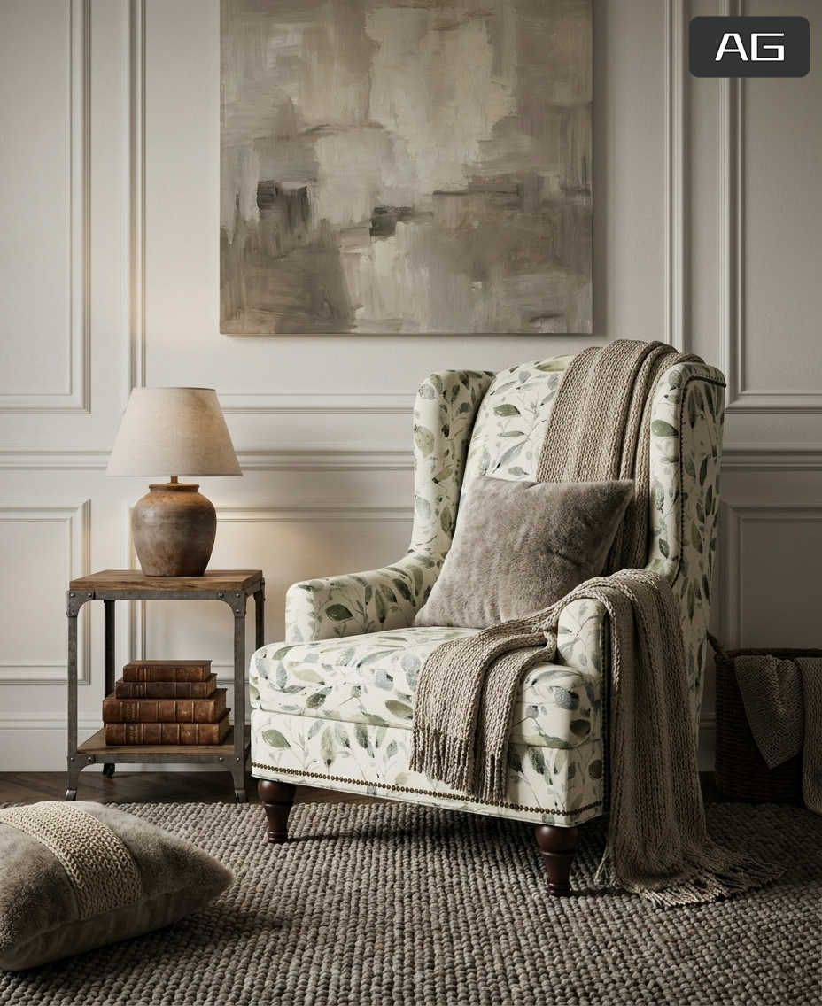 Traditional Upholstered Wingback Accent Chair with Paisley Fabric | Custom Lounge Chair for Living Room & Hospitality - Image 3