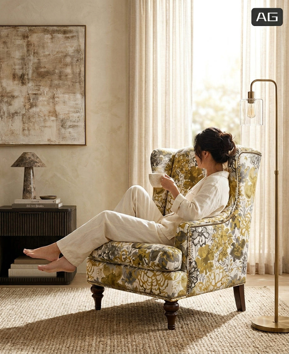 Traditional Upholstered Wingback Accent Chair with Paisley Fabric | Custom Lounge Chair for Living Room & Hospitality - Image 2