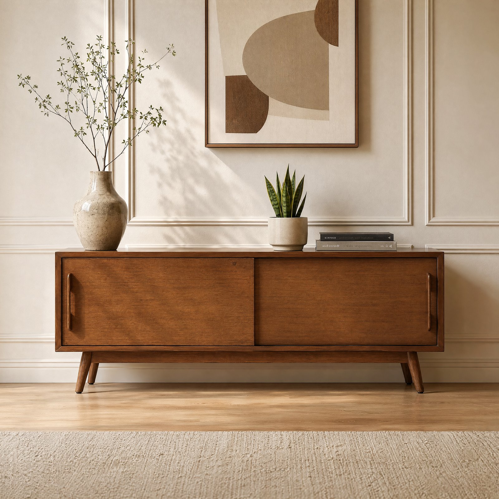 55“ Mid-Century Modern Solid Wood TV Stand with Storage Cabinet | OEM & Wholesale Manufacturer