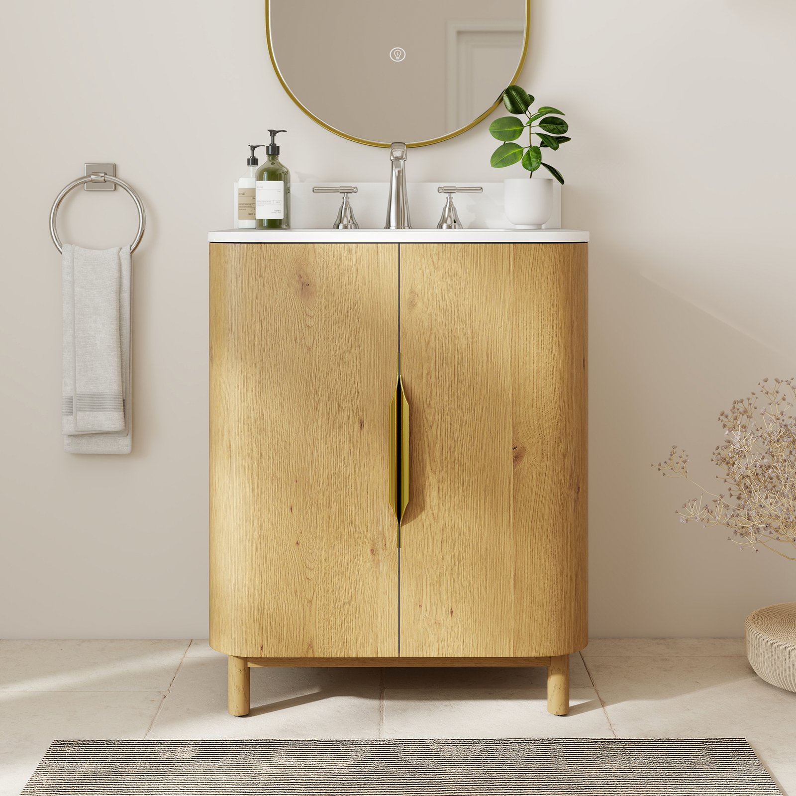28 Inch Modern Solid Wood Bathroom Vanity with Quartz Countertop & Soft-Close Storage | OEM & Wholesale Supplier