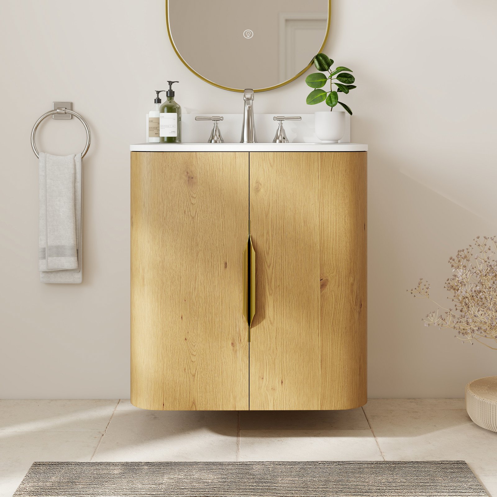 28 Inch Modern Solid Wood Bathroom Vanity with Quartz Countertop & Soft-Close Storage | OEM & Wholesale Supplier - Image 2