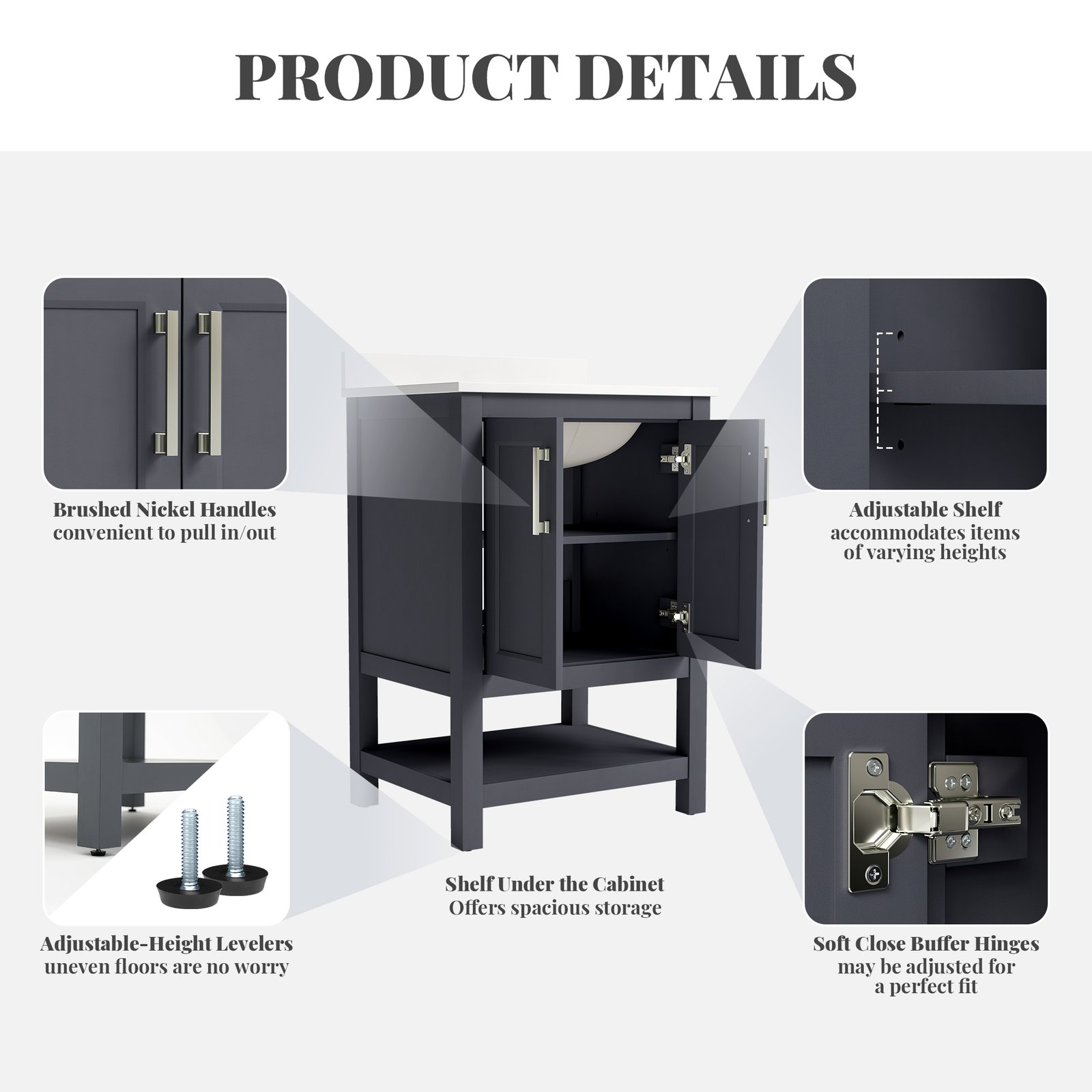 24 Inch Modern Bathroom Vanity with Engineered Wood Cabinet & Quartz Countertop | OEM & Wholesale Supplier - Image 5