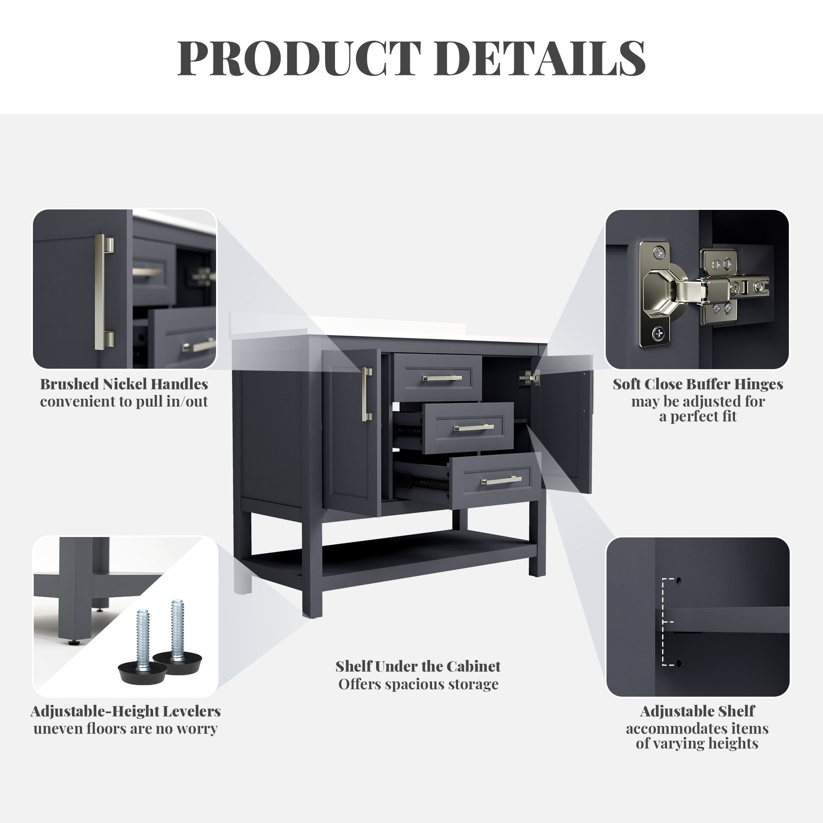 42 Inch Modern Bathroom Vanity with Engineered Wood Cabinet & Quartz Countertop | OEM & Wholesale Supplier - Image 5