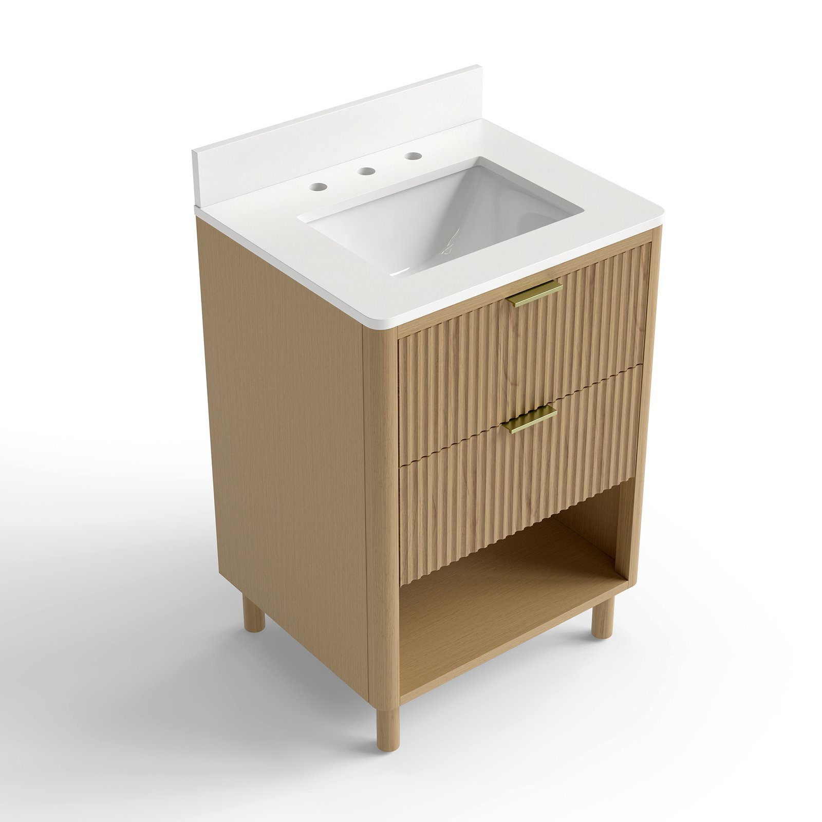 24 Inch Modern Solid Wood Bathroom Vanity with Quartz Countertop & Soft-Close Storage | OEM & Wholesale Supplier - Image 2