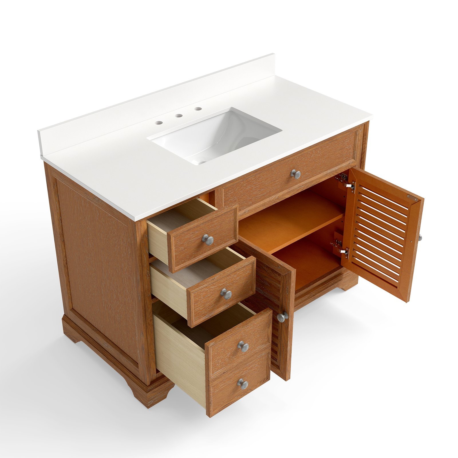 48" Solid Wood Bathroom Vanity with Quartz Countertop & Ceramic Sink | OEM & Wholesale Manufacturer - Image 10