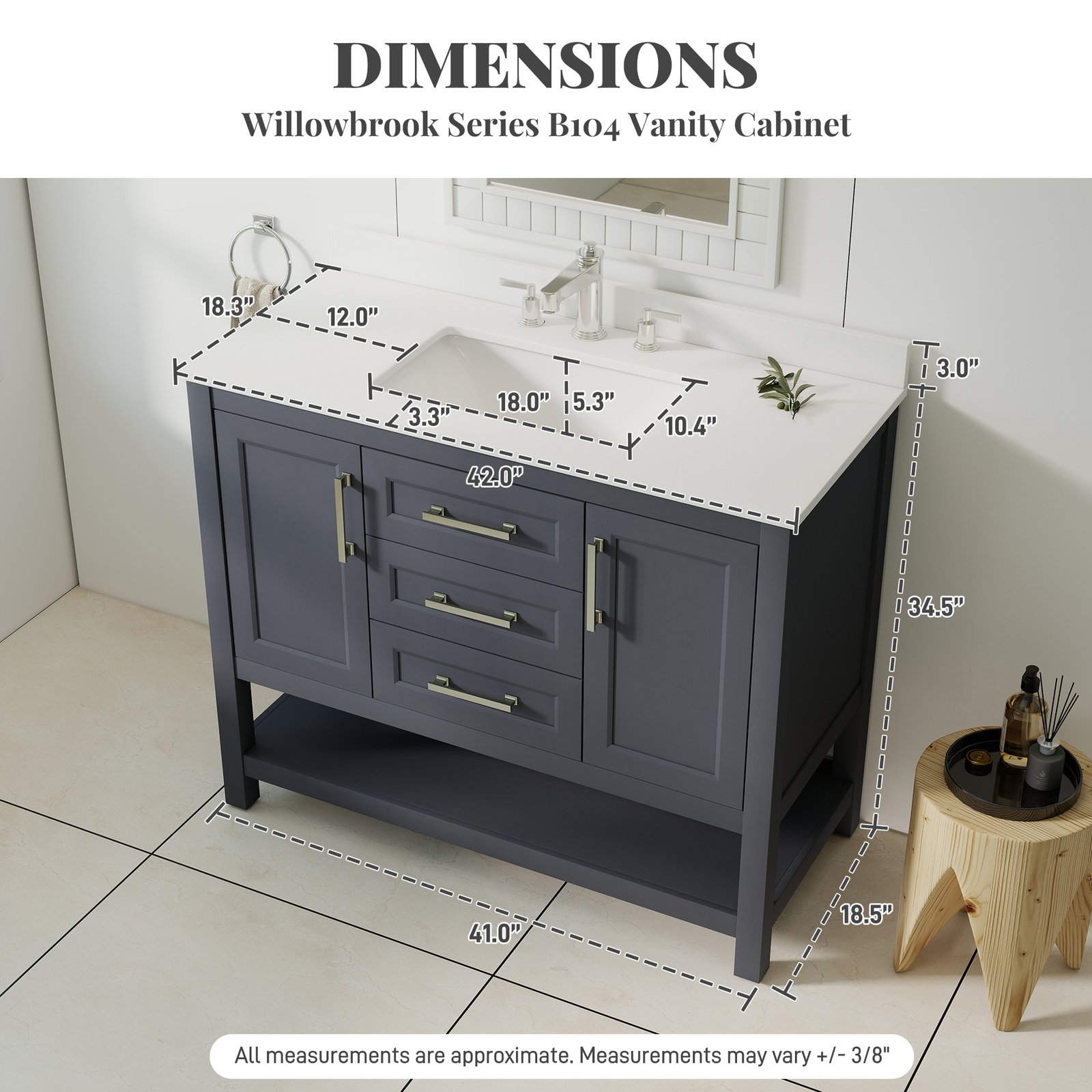 42 Inch Modern Bathroom Vanity with Engineered Wood Cabinet & Quartz Countertop | OEM & Wholesale Supplier - Image 3