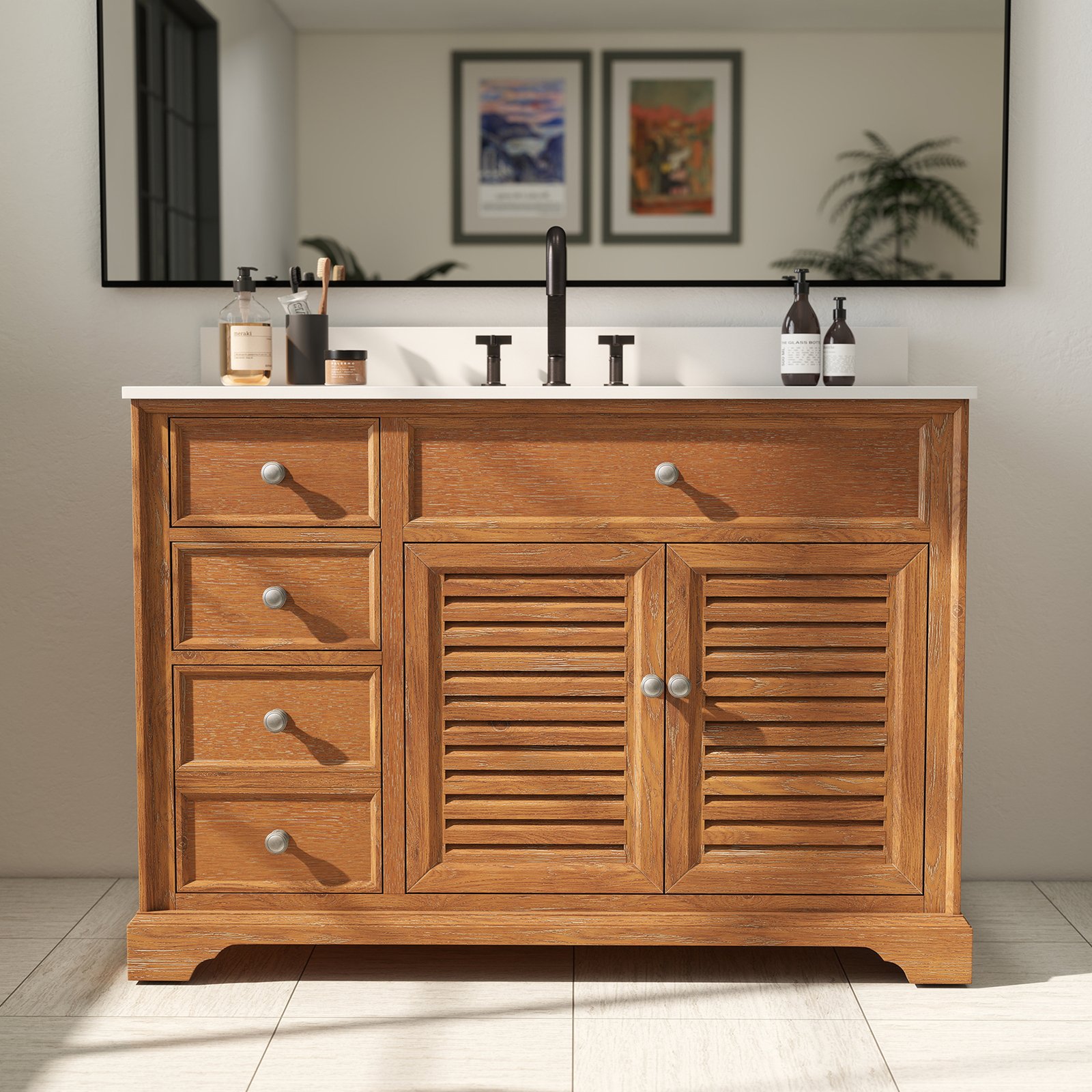48" Solid Wood Bathroom Vanity with Quartz Countertop & Ceramic Sink | OEM & Wholesale Manufacturer - Image 2