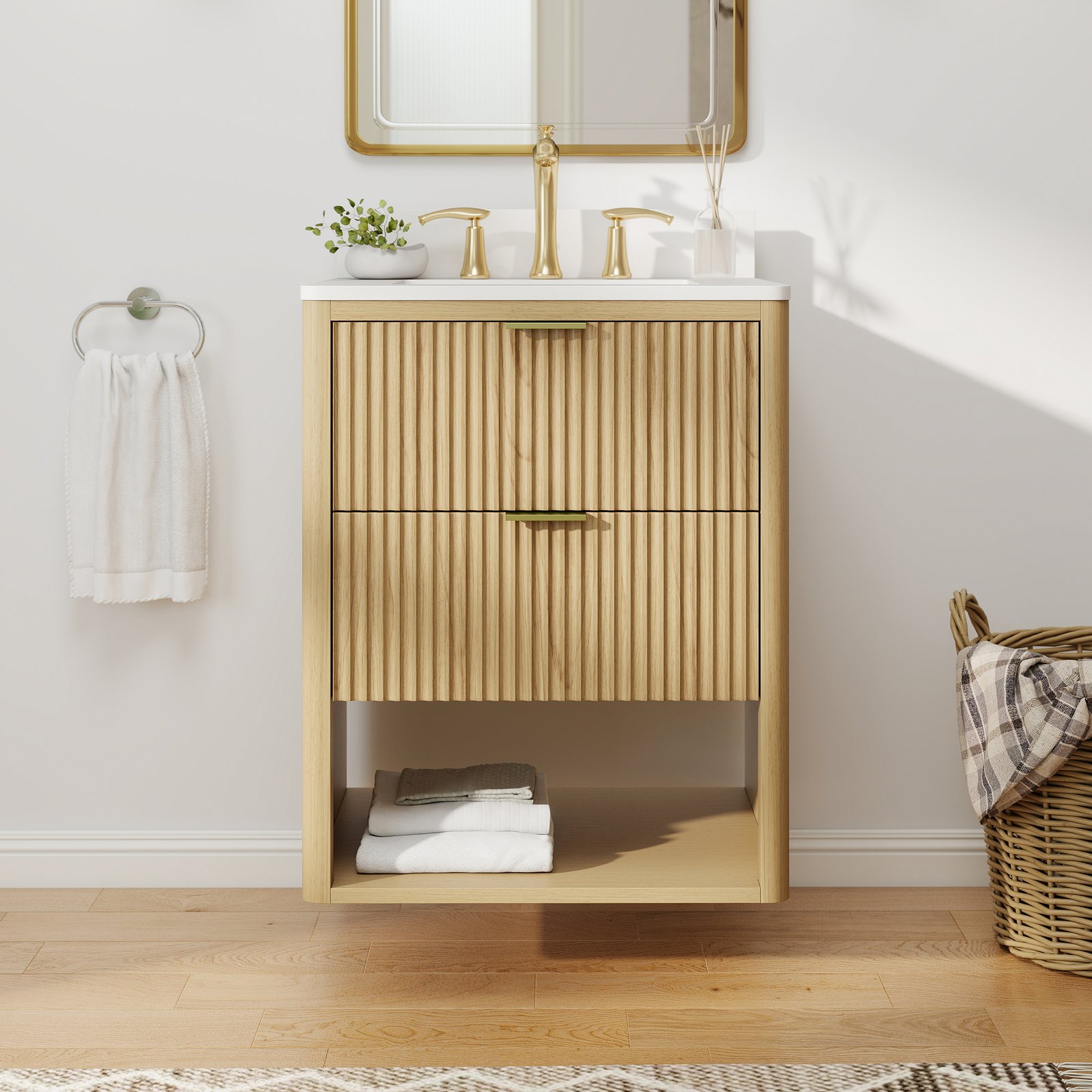 24 Inch Modern Solid Wood Bathroom Vanity with Quartz Countertop & Soft-Close Storage | OEM & Wholesale Supplier - Image 4