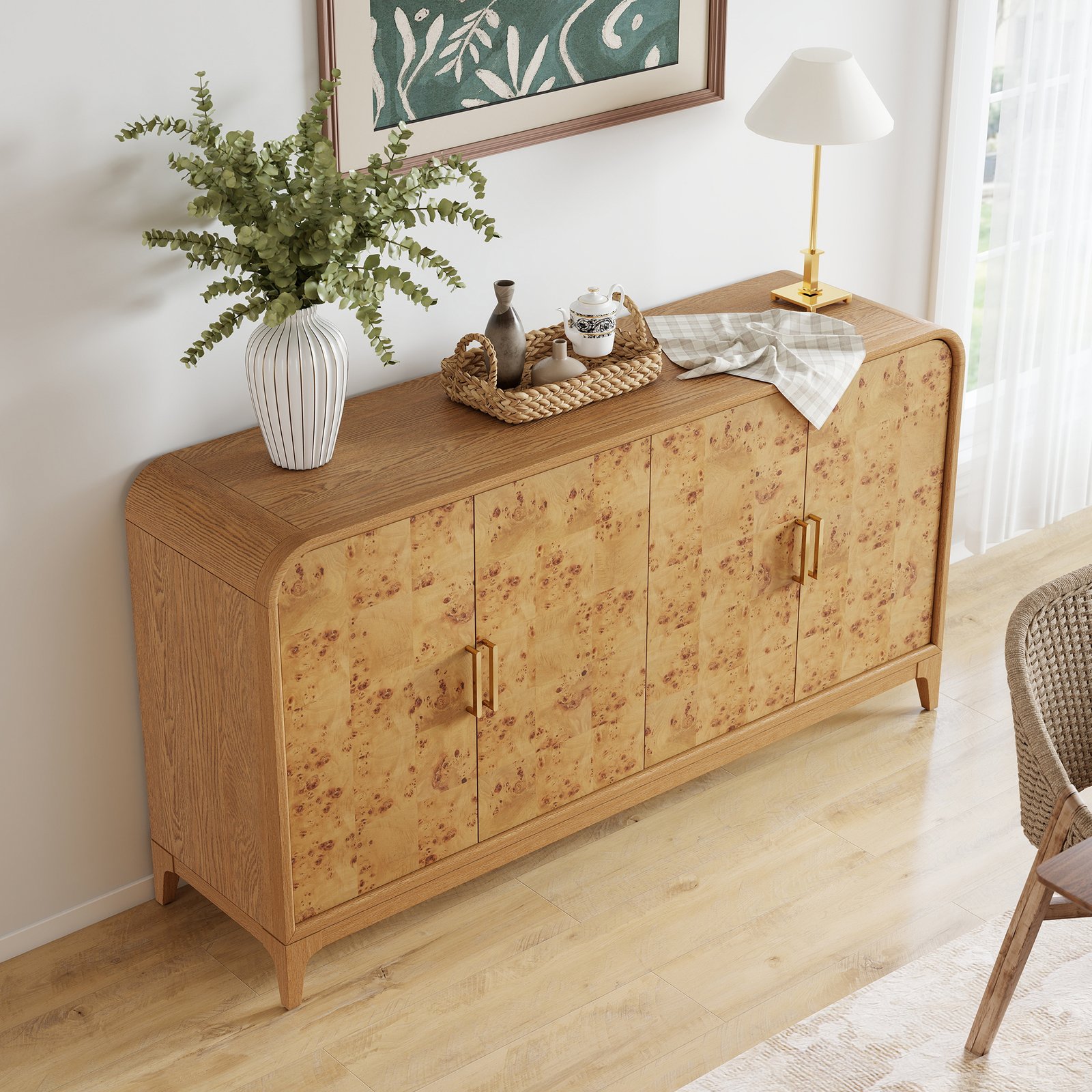 Mid-Century Burl Wood Sideboard Cabinet with 4 Doors | OEM & Wholesale Furniture Supplier - Image 3