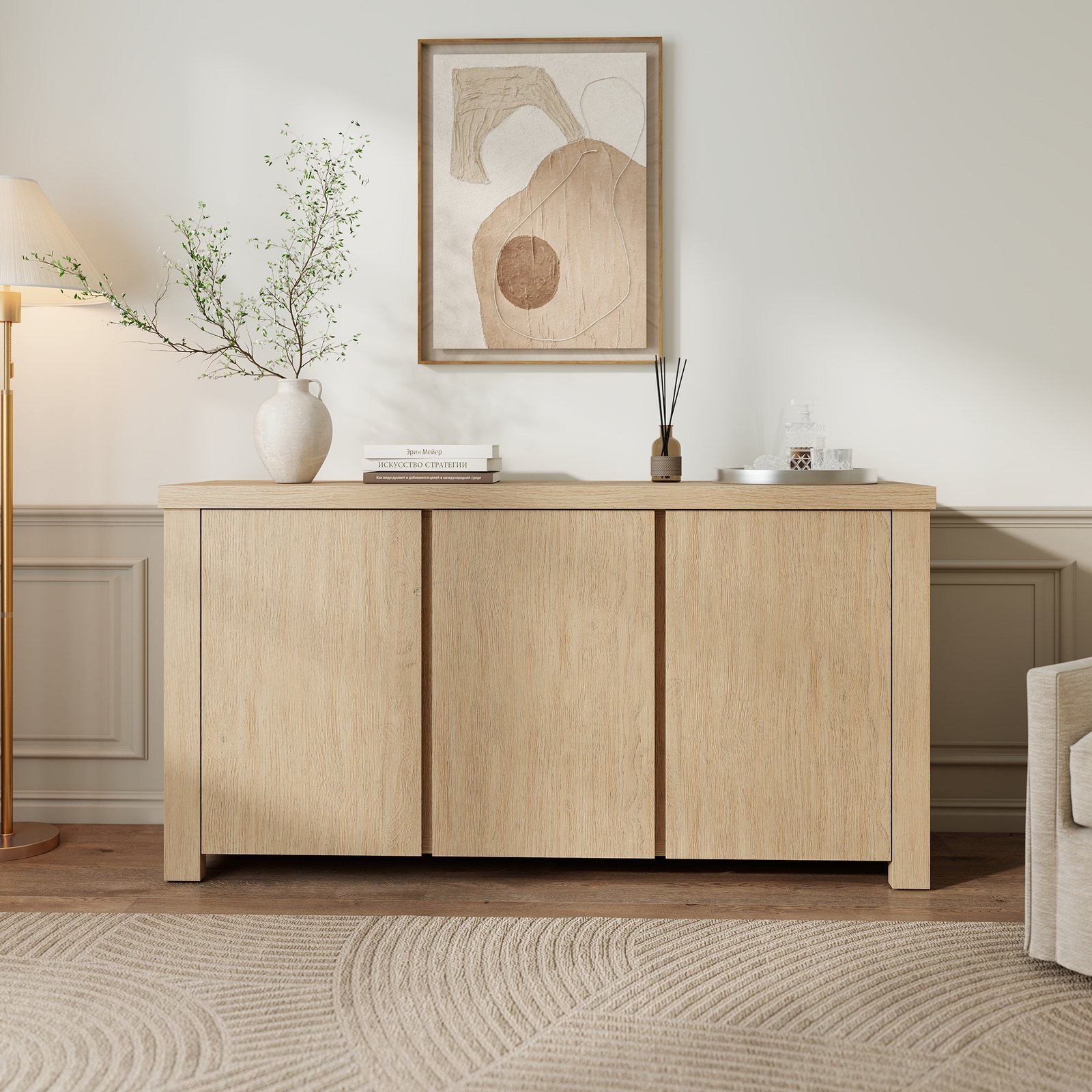 Mid-Century Oak Sideboard Buffet Cabinet with 4 Doors | OEM & Wholesale Furniture Supplie - Image 5