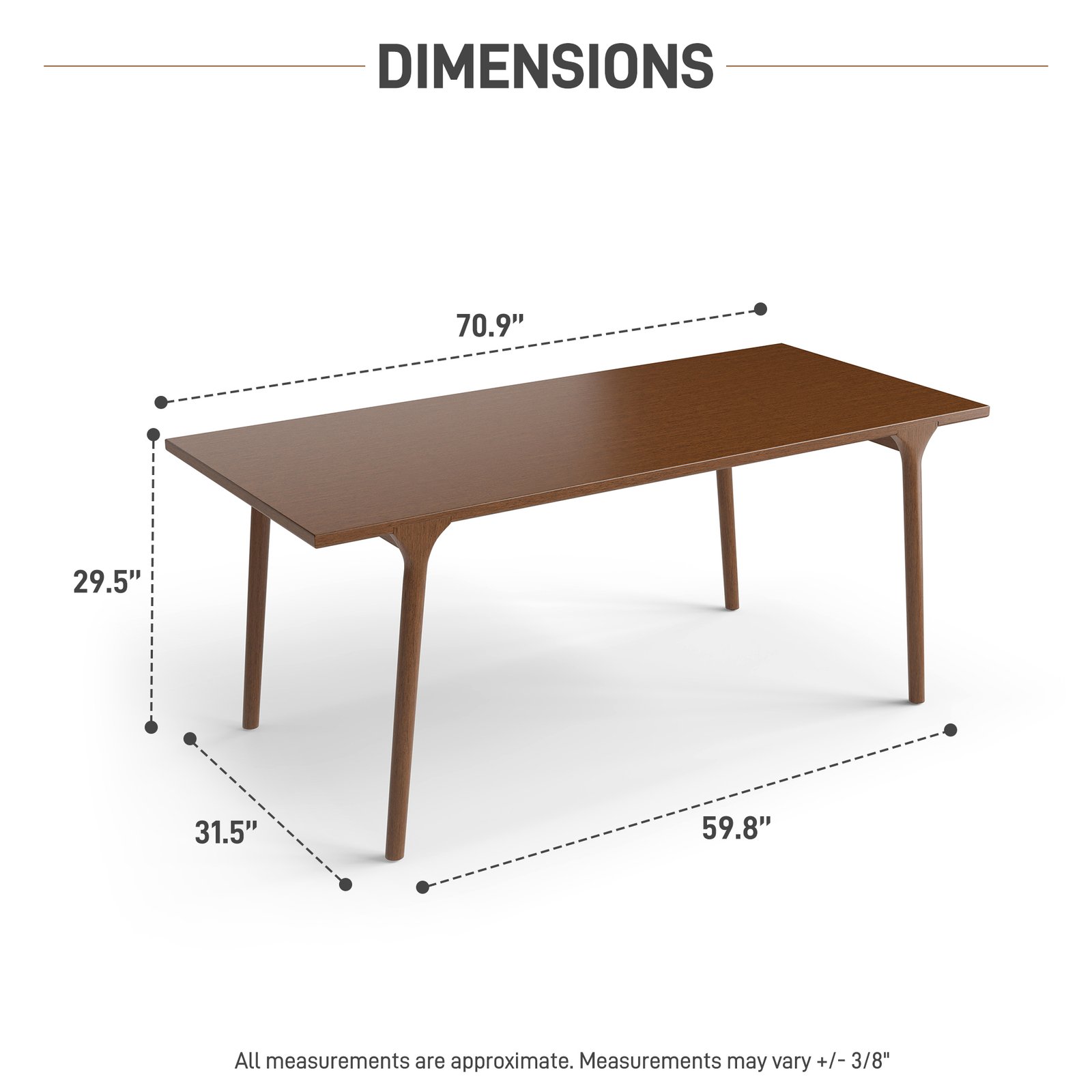 72“”Mid-Century Modern Solid Wood Dining Table for 4–8 People | OEM & Wholesale Manufacturer - Image 3