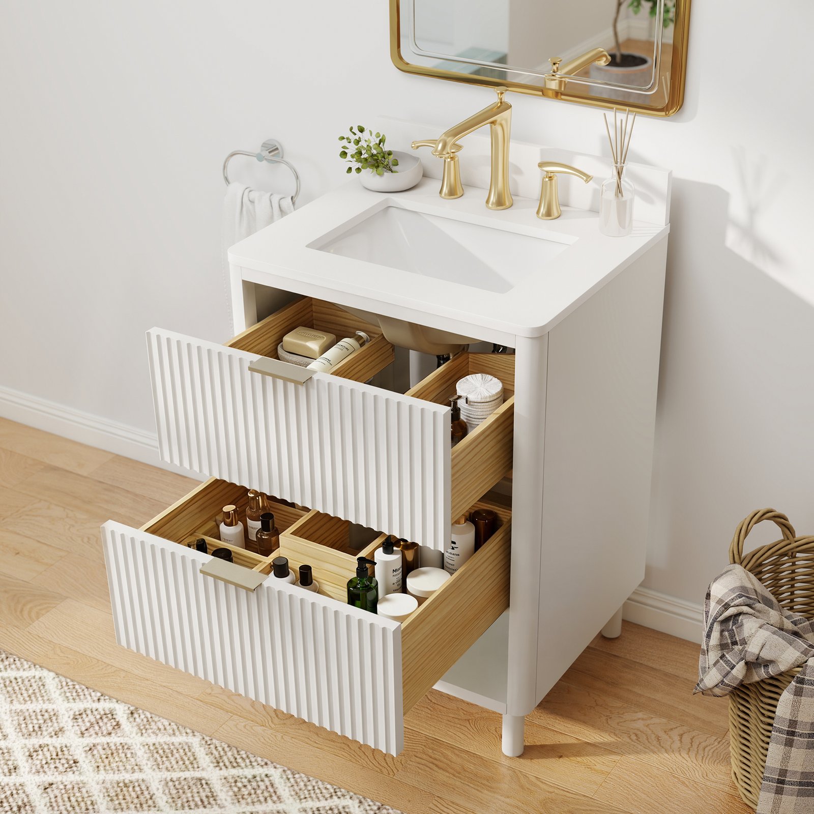 24 Inch Modern Solid Wood Bathroom Vanity with Quartz Countertop & Soft-Close Storage | OEM & Wholesale Supplier - Image 6