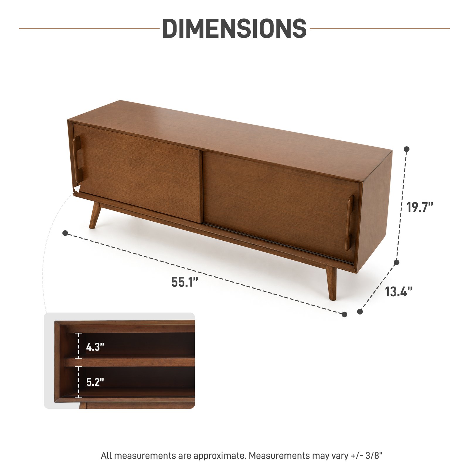 55“ Mid-Century Modern Solid Wood TV Stand with Storage Cabinet | OEM & Wholesale Manufacturer - Image 6