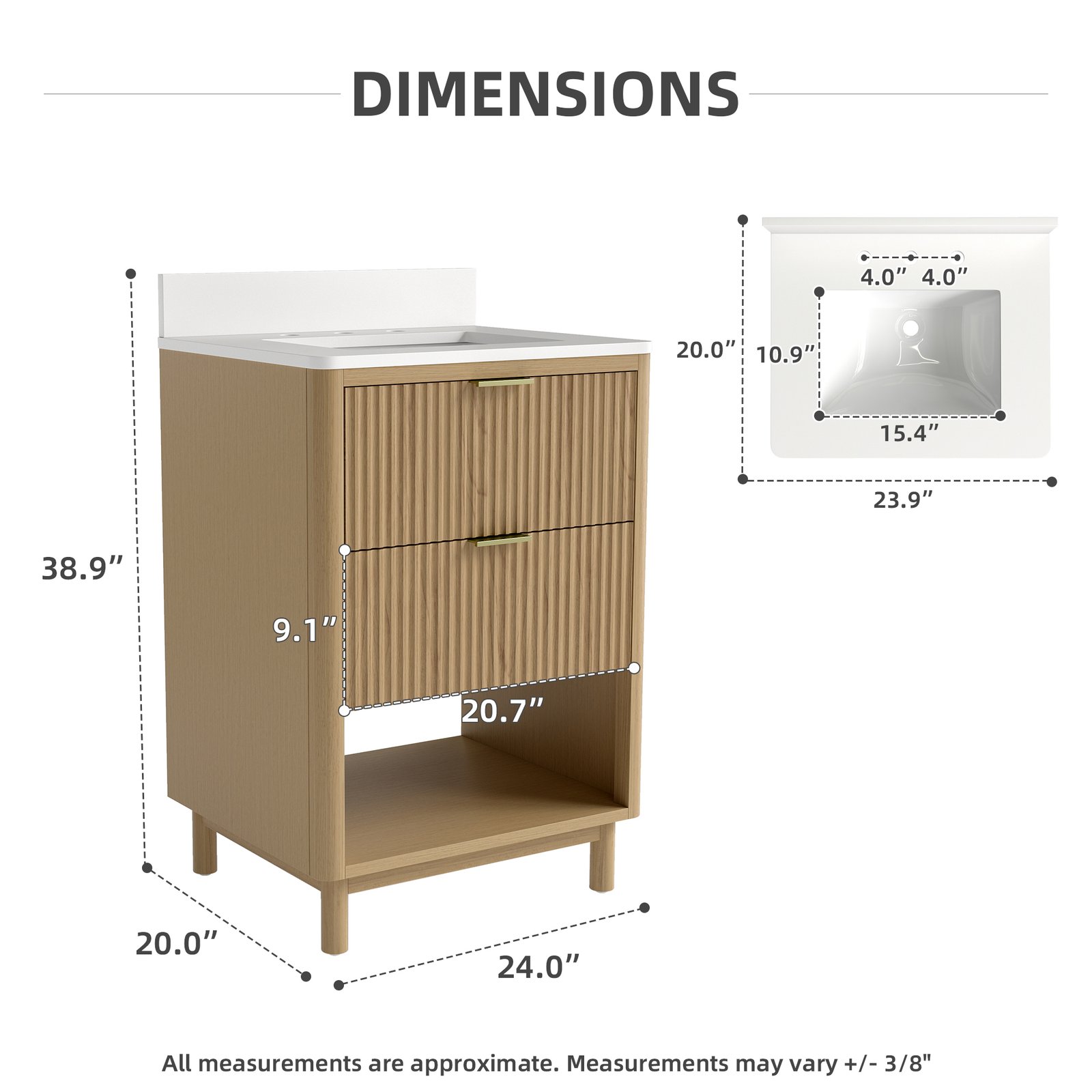 24 Inch Modern Solid Wood Bathroom Vanity with Quartz Countertop & Soft-Close Storage | OEM & Wholesale Supplier - Image 3