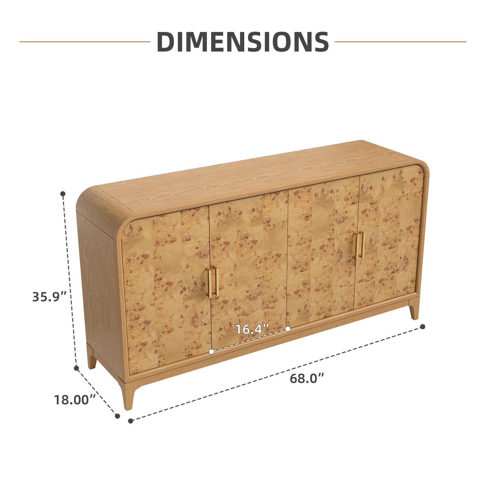 Mid-Century Burl Wood Sideboard Cabinet with 4 Doors | OEM & Wholesale Furniture Supplier - Image 5