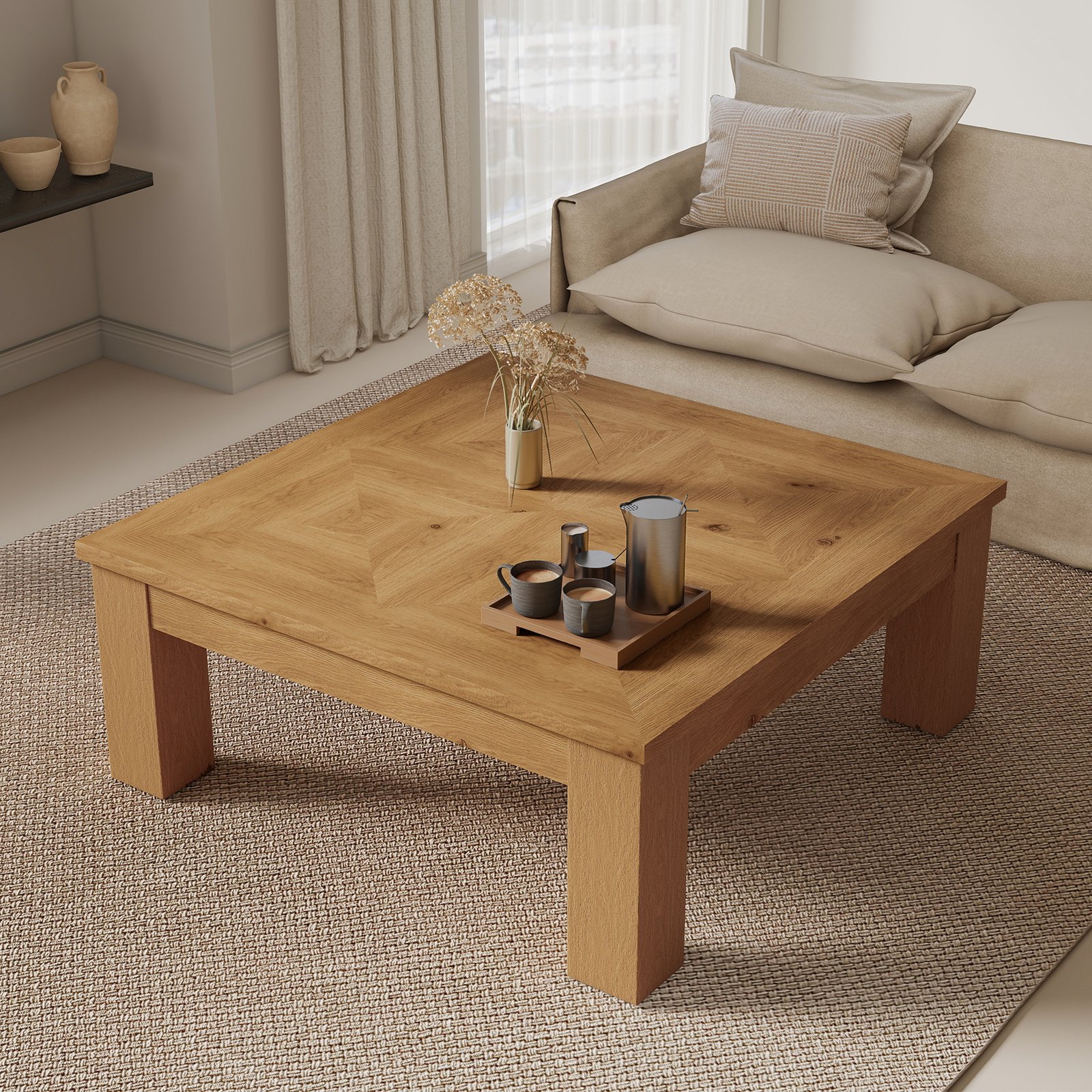 Custom Solid Wood End Table with Diamond Inlay & Storage Drawer | OEM Furniture Manufacturer - Image 4